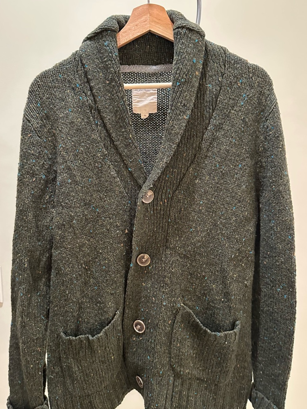 Life After Denim - Men's Shawl Collar Dark Green Speckled Cardigan Sweater